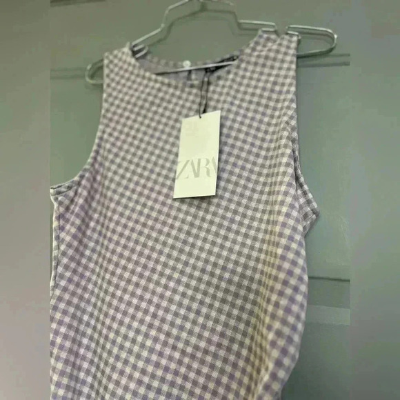 ZARA Gingham Check Side Ruched dress mini super cute NWT Sleeveless size med - Picture 11 of 11